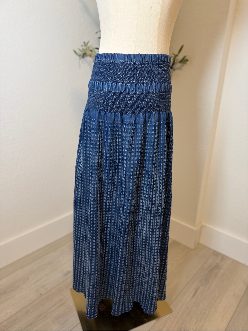 Tantrums Navy Blue Smocked Maxi Skirt with Tassel - Picture 6 of 12